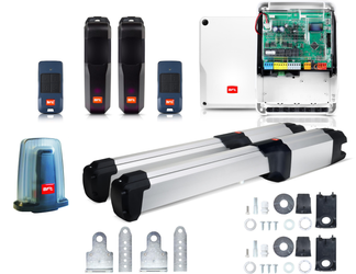 BFT PHOBOS BT B40 KIT motorisation portail battant lampe LED 2 télécommandes 24 V vantail jusqu'à 4 m 500 kg photocellules